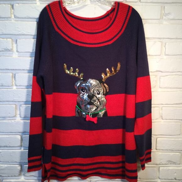 Ugly Christmas Sweater Reindeer Bulldog Themed XL 16/18 - Picture 1 of 5